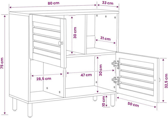 Holz Sideboard Braune 80x33.5x75cm