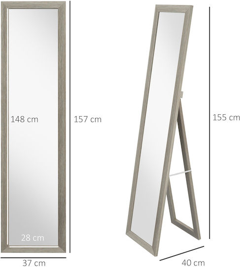 HomCom Καθρέπτης με Γκρι Ξύλινο Πλαίσιο 157x37cm