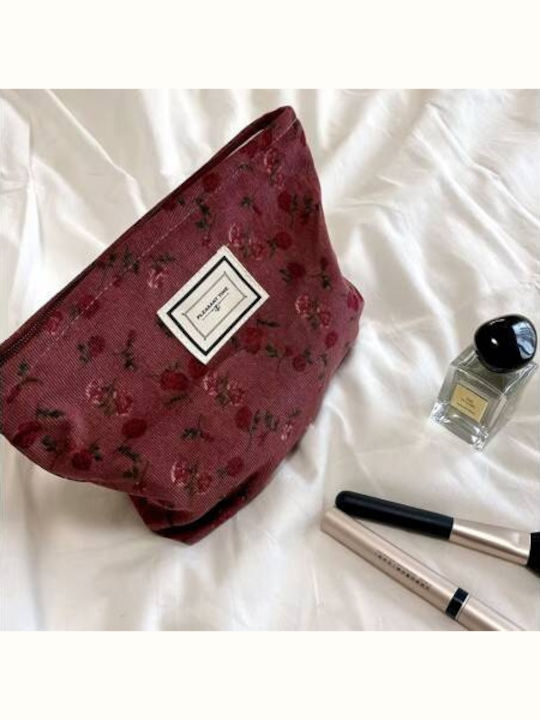 Ecarla Cosmetic Bag Ks118 Burgundy Red Flowers