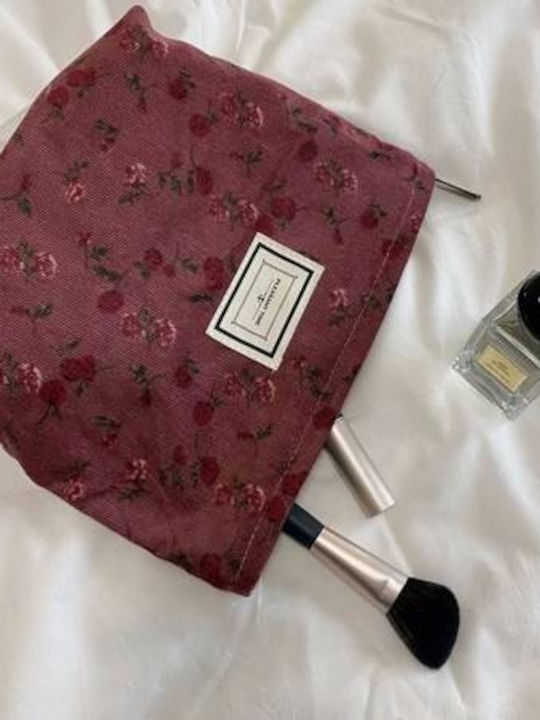 Ecarla Geantă Cosmetică Ks118 Bordo Roșu Flori