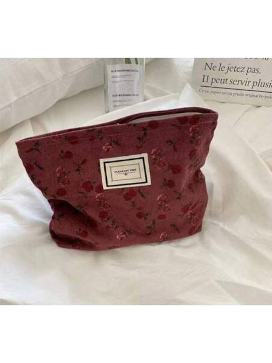 Ecarla Geantă Cosmetică Ks118 Bordo Roșu Flori