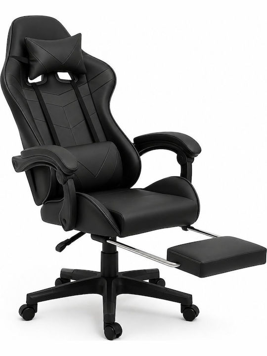 Gaming Stuhl aus Künstlichem Leder mit Fußstütze Schwarz
