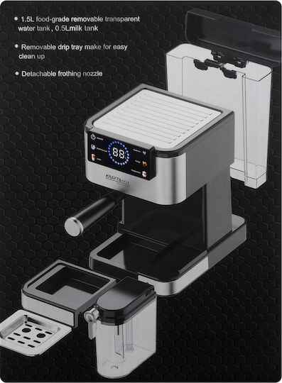 Kraft & Dele Espressoare 1500W Presiune 20bar Argintiu KD4292