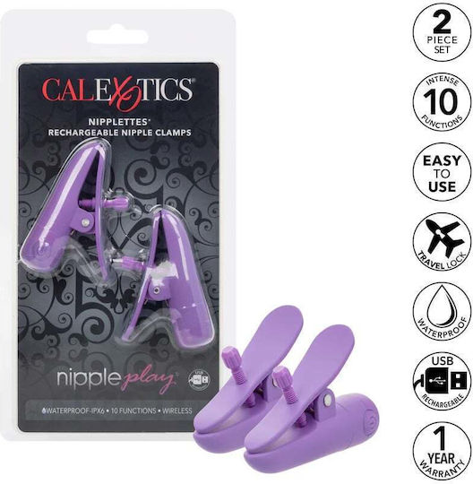 Calexotics Nipple Play Nipplettes Vibro Nipple Clamps in Purple Color