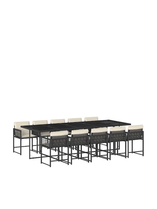 Set Sala De Mese Pentru Exterior 11 Piese Negre Cu Perne