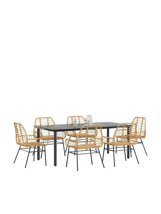 Garden & Outdoor Furniture Set Dining Room 7 Pieces Black with Pillows
