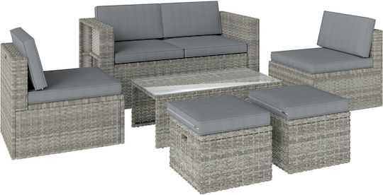 Living Room Set 6 Pieces Gray with Pillows