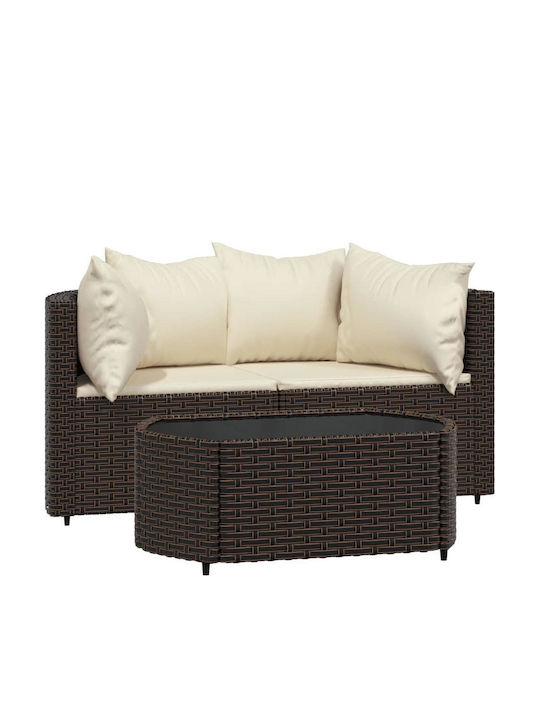 Garden & Outdoor Furniture Sets Living Room Set 3 Pieces Brown with Pillows