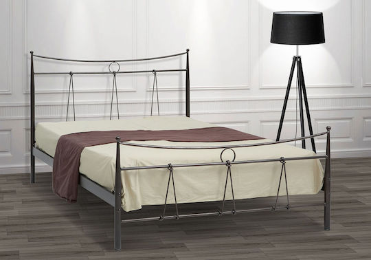 Dias Pat Dublu Metalic Maro Cu Saltea 150x200cm