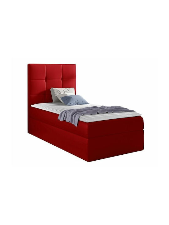 Single Bed Upholstered with Faux Leather Red with Storage Space with Slats & Mattress 80x200cm