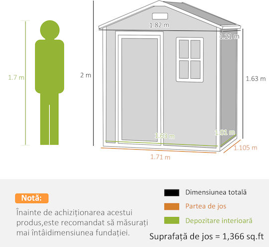Depozit Plastic De Grădină L1.82xLățime1.21xÎnălțime2m