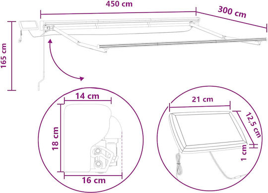 vidaXL Cadru Pentru Copertină Gri Cu Strat PU 3x4.5m