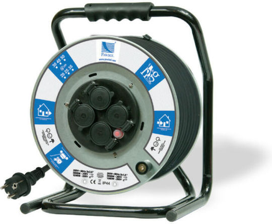PAWBOL Extension Cord Reel 4 Sockets with 25m Cable Cross Section 3 x 1.5mm² and Grounding Waterproof