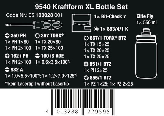Wera 9540 Kraftform Xl Set Unelte Bicicletă Sticlă Apă 17 Piese