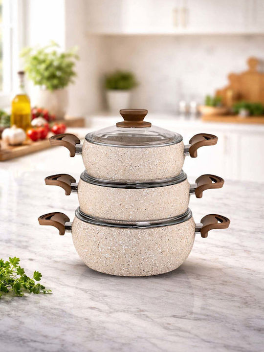 SteweHome Aluminum Pots Set with Stone Coating 6 Pieces