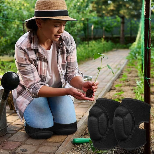 Zola Sicherungs-Knieschoner Gel Innen Bequeme Verstellbare Gartenarbeit Kniepolster Schaum 55x20 Cm Schwarz