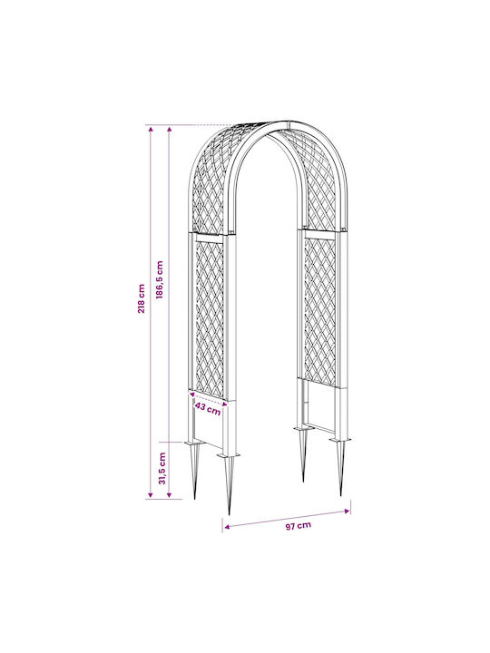 Vidaxl Rose Arch Spikes Grey 97 x 43 x 218 cm PP
