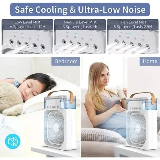 Andowl Handheld Electric Fan with Water and Lighting White Q-Z101