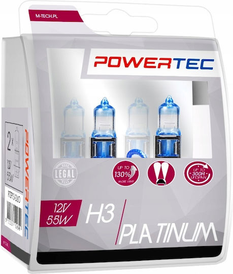 M-Tech Lamps Car & Motorcycle Powertec Platinum +130% H3 Halogen 4000K Natural White 12V 55W 2pcs