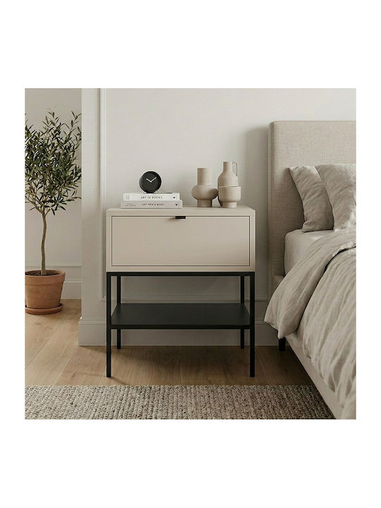 Bedside Table Melis Wooden with Metal Legs Black 45x35x56.4cm