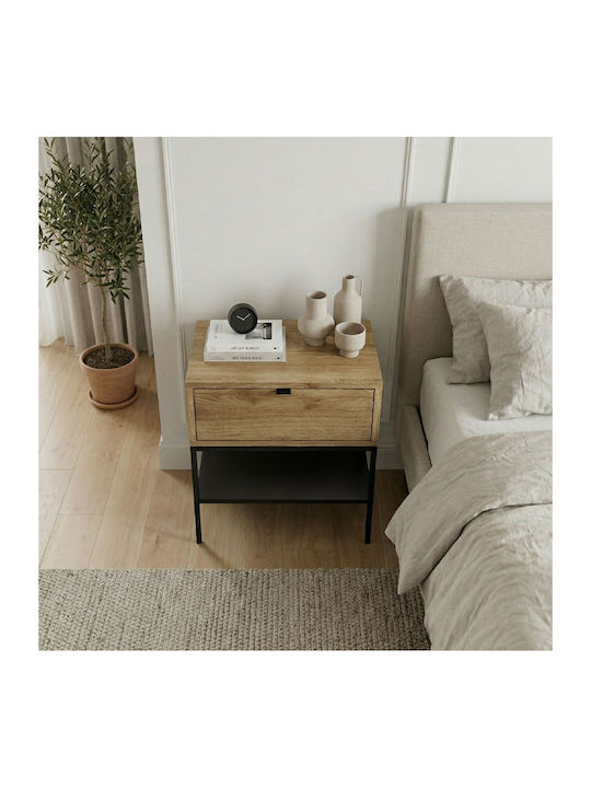 Κομοδίνο Melis Ξύλινο με Μεταλλικά Πόδια Καφέ 45x35x56.4cm