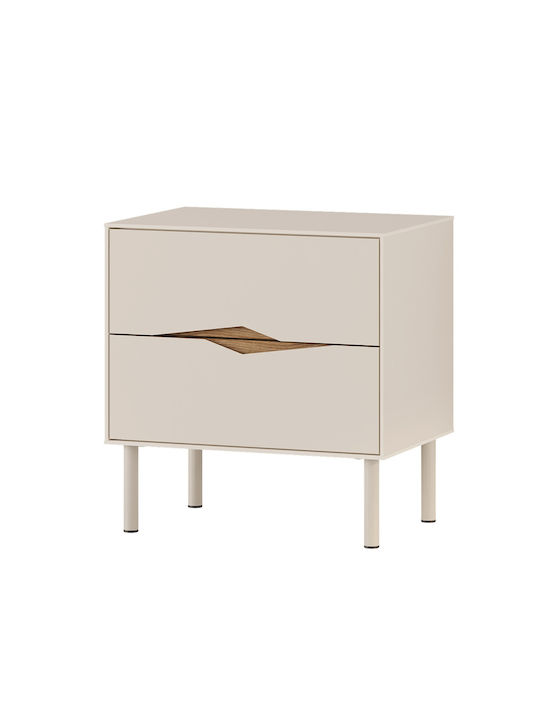 Bedside Table Marquise Wooden with Metal Legs Brown 50x35x52.3cm