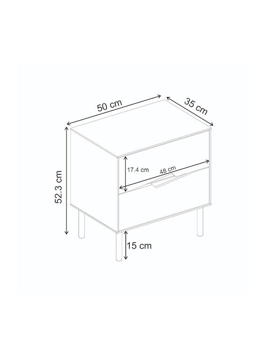 Bedside Table Marquise Wooden with Metal Legs Brown 50x35x52.3cm