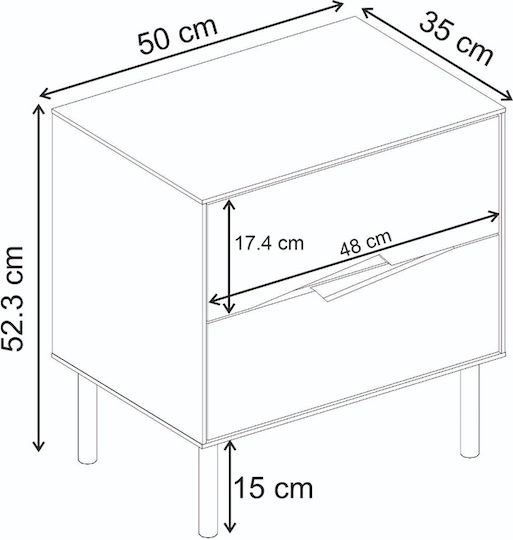 Κομοδίνο Marquise Ξύλινο με Μεταλλικά Πόδια Καφέ 50x35x52.3cm