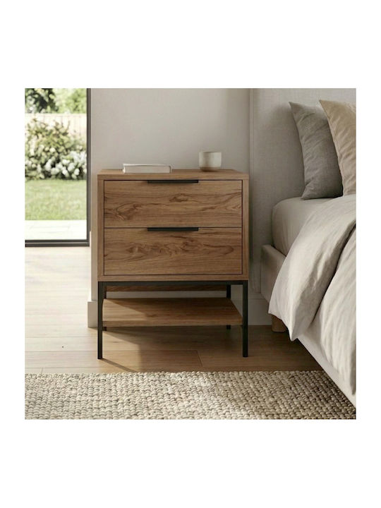 Bedside Table Mars Wooden with Metal Legs Brown 45x35x58cm