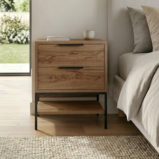 Bedside Table Mars Wooden with Metal Legs Brown 45x35x58cm