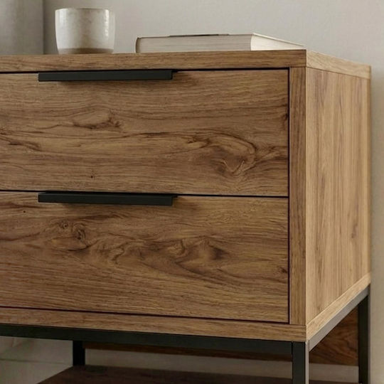 Bedside Table Mars Wooden with Metal Legs Brown 45x35x58cm