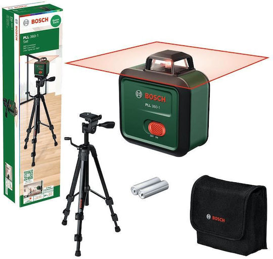 Bosch PLL 360-1 Selbstnivellierbares Lineares Laser-Nivelliergerät Rote Laserstrahl 3.6V mit Arbeitsbereich 24m