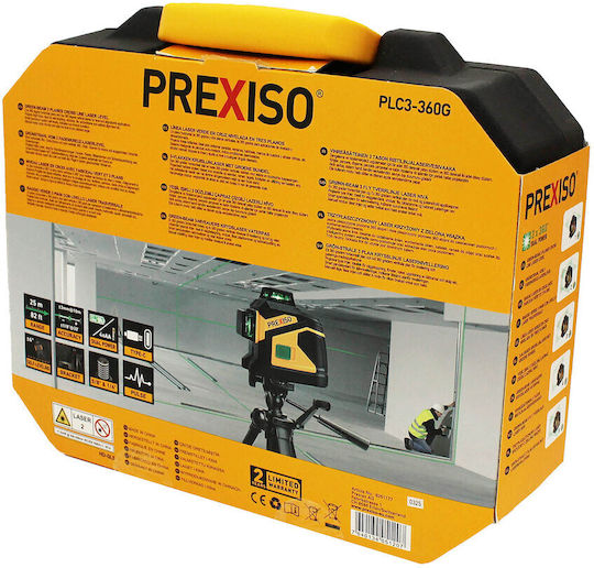 Prexiso PLC3-360G Self-Leveling Line Laser Level Green Beam 3.7V with 25m Working Range