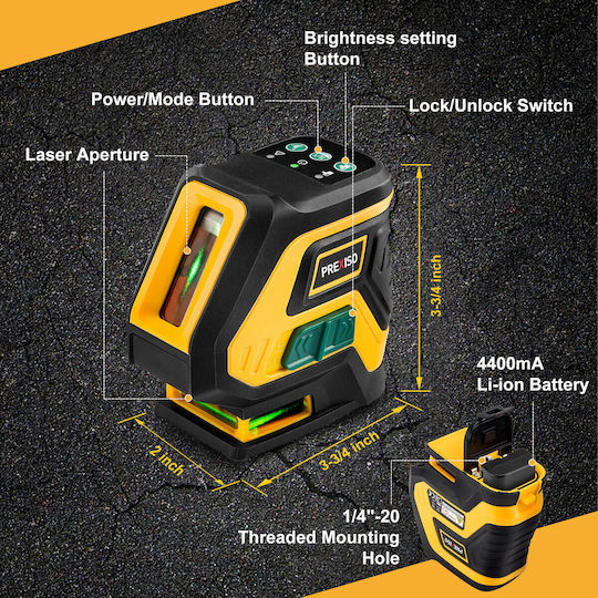 Prexiso P2LC15DG Self-Leveling Linear Laser Level Green Beam 3.7V with Working Range 25m