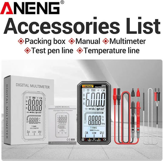 Aneng Aneng 620A Ψηφιακό Πολύμετρο με Καπασιτόμετρο True RMS με Buzzer με Μέτρηση AC / DC / Χωρητικότητας