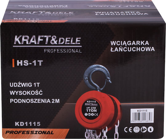 Kraft & Dele Chain Hoist 1T with Chain 2.5 m for Weight Load up to 1t Red
