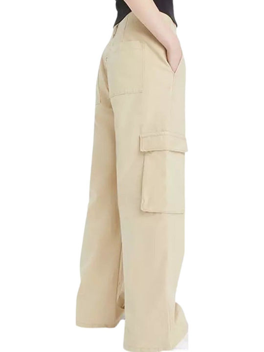 Γυναικείο Υφασμάτινο Παντελόνι σε Baggy Γραμμή Μπεζ