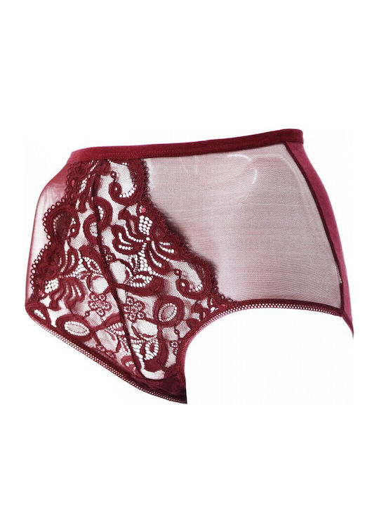 Talie înaltă Femeie Slip cu Dantelă Burgundy
