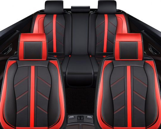 Set De Capace Din Piele 9 Piese Sport Roșu Negru