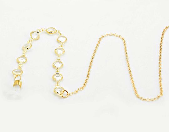 Decorative Gold Eyeglass Chain Zirconia Pendant Cord Sla-06