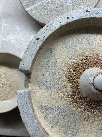 Manual Grain Mill 30 Cm Natural Quartz Millstones Wooden Base Wheat Corn Rice Flour Grinder Hand Crank Greece Mill