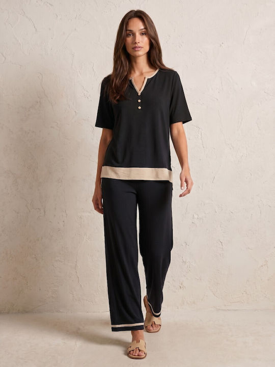 Women's Blouse with V Neckline Black