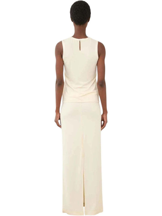 Damen Satin Ärmellose Beigen Bluse