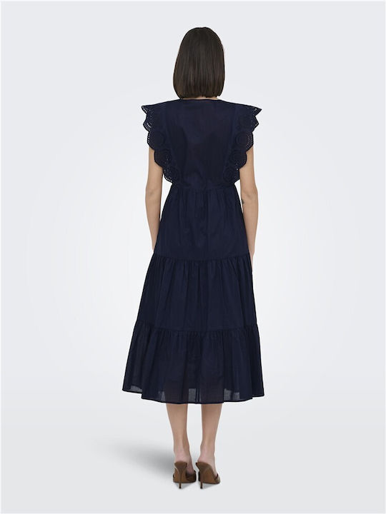 Sommer Midi Damenkleid mit Rüschen Blauer