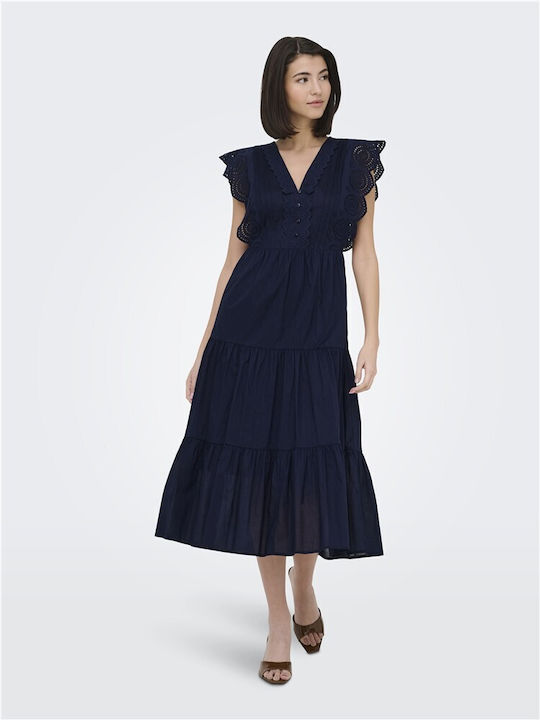 Sommer Midi Damenkleid mit Rüschen Blauer