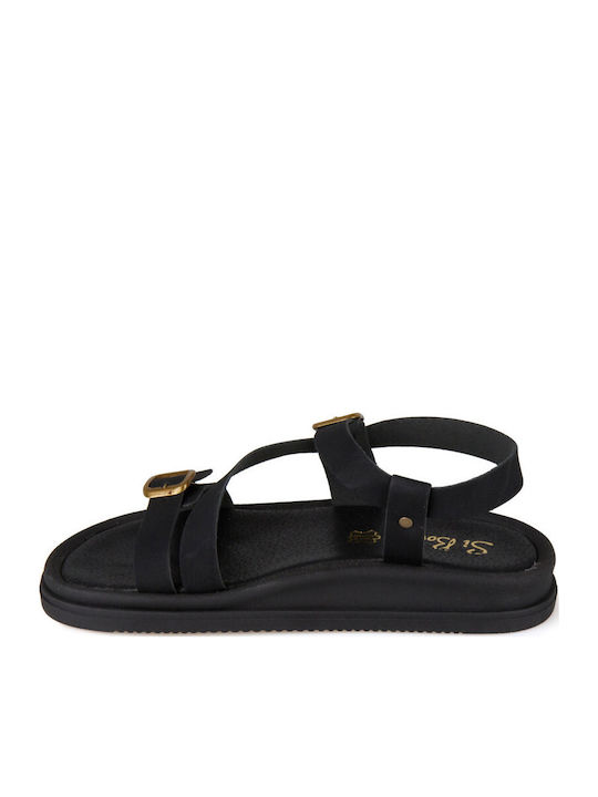 Кожени Дамски Сандали Flatforms Черни