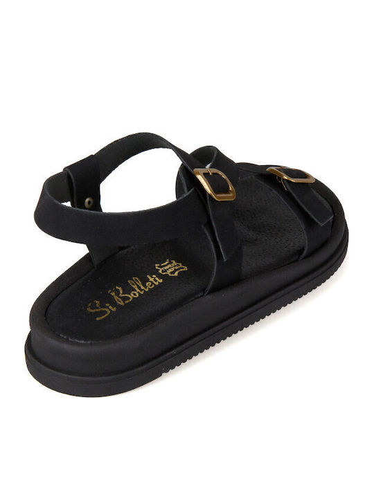 Кожени Дамски Сандали Flatforms Черни