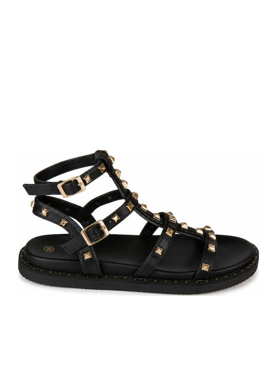 Flache Sandalen Für Damen Gladiator Schwarz