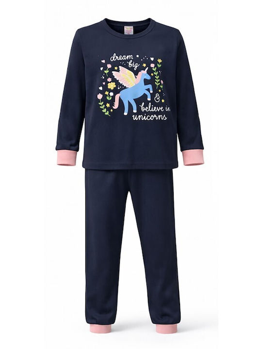 Happy Touch Kinder Schlafanzug Winterlich Marineblau