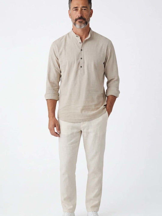Short Sleeve Linen Shirt Beige